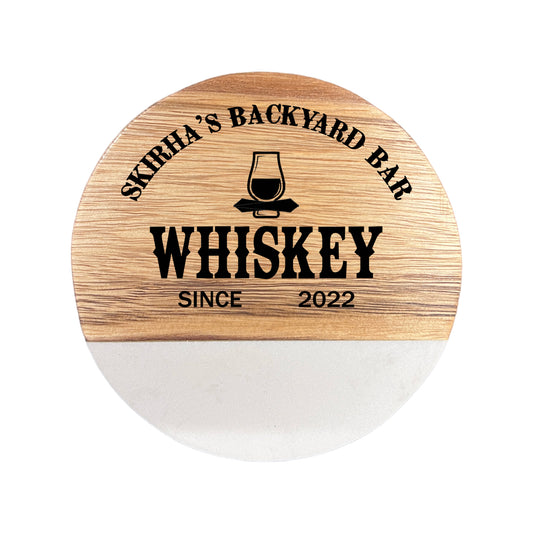 Barrells and Brew Custom Marble and Wood Engraved Coaster